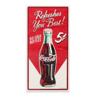 Coca-Cola &apos;Refreshes You Best&apos; Houten Bord met Textuur - 56 x 28cm