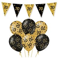 Leeftijd verjaardag feestartikelen pakket vlaggetjes/ballonnen 70 jaar zwart/goud