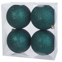 4x Petrol blauwe glitter kerstballen 10 cm kunststof - thumbnail