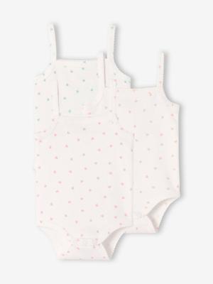 Set van 3 body's voor meisjes met bretels van biologisch katoen ecru