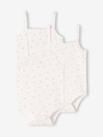 Set van 3 body's voor meisjes met bretels van biologisch katoen ecru
