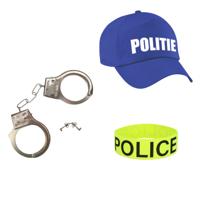Politie verkleed accessoire set - 3-delig - handboeien/pet/armband - volwassenen Politie verkleed accessoire set - 3-delig - handboeien/pet/armband - volwassenen