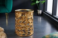 Decoratieve salontafel GINKGO 35cm goud handgemaakt rond metalen glazen blad - 42034 - thumbnail