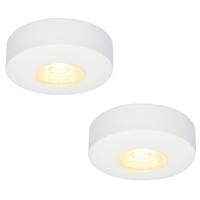 Set van 2 Pavo - Platte LED opbouwspots met lage opbouwhoogte 23mm - 3 Watt 300 Lumen - 2700K Warm wit - Dimbaar - Rond - IP44 waterdicht - Wit
