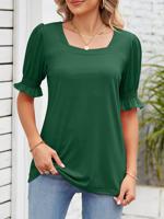 Loose Plain Casual Square Neck Shirt