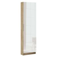 Leen Bakker - Schoenenkast Zapatero Met Spiegeldeur - Eikenkleur/wit - Hout - Beige - 50x180.5x20 Cm