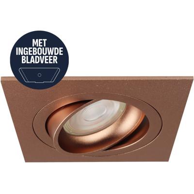 Spot Armatuur GU10 - Pragmi Circuit - GU10 Inbouwspot met Bladveren - Vierkant - Kantelbaar - Rosé Goud - Aluminium - 92mm