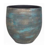 Floran Plantenpot - blauw | goud - keramiek - 14 cm