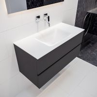 Mondiaz Vica Cloud badmeubel antraciet mat 100 cm 2 lades solid surface enkele spoelbak midden zonder kraangat