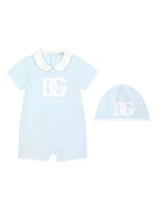 Dolce & Gabbana Kids ensemble grenouillère-bonnet à logo - Bleu