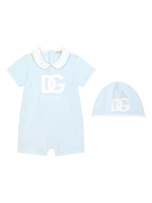Dolce & Gabbana Kids ensemble grenouillère-bonnet à logo - Bleu