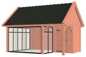 Buitenverblijf Zadeldak XL 590x440 cm - Combinatie 1- Zadeldak- Onbehandeld lariks Douglas hout- Trendhout