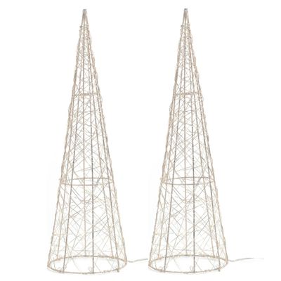 Verlichte LED kegel kerstbomen - 2x st - goud - H40 cm - timer