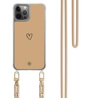 iPhone 12 (Pro) hoesje met beige koord - Hart bruin