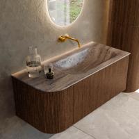Badmeubel Mondiaz Kurve-Dlux | 105 cm | Meubelkleur Walnut | Wastafelkleur Oza | Solid surface | Wasbak rechter zijde spoelbak | Zonder kraangat(en)