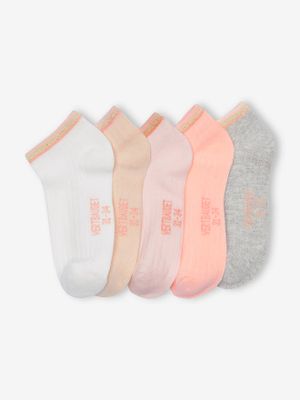 Set van 5 paar meisjessokken in geribd tricot roze (poederkleur)