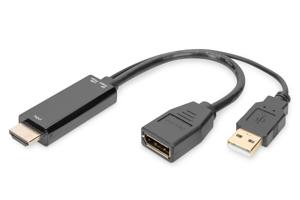 Digitus AK-330101-002-S HDMI-kabel DisplayPort / HDMI / USB Aansluitkabel DisplayPort-bus, HDMI-A-stekker, USB-A stekker 0.2 m Zwart 4K UHD, Afgeschermd