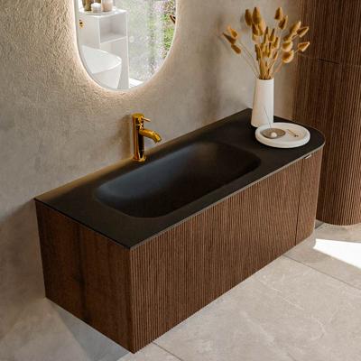 Badmeubel Mondiaz Kurve | 115 cm | Meubelkleur Walnut | Wastafelkleur Urban | Links spoelbak | 1 kraangat