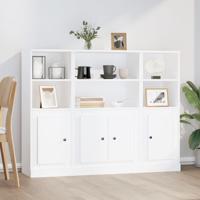 Hoge kasten 3 st bewerkt hout wit