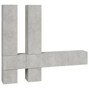 The Living Store Hangende TV-meubelen - Betongrijs - 30.5x30x30cm - 100x30x30cm - 30.5x30x110cm - Bewerkt hout