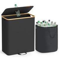 Verzamelcontainer voor flessen met deksel en uitneembare binnenzak, Inktzwart + Natuurbeige / 135 L