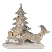 Clayre & Eef Grijze Decoratie honden bij kerstboom LED 16*8*15 cm 6PR4630