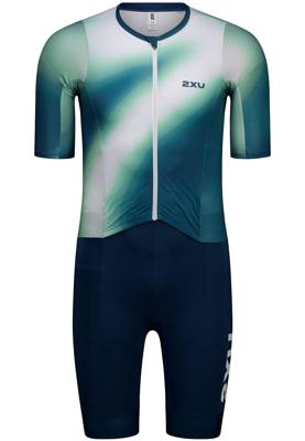 2XU Aero Hex Trisuit korte mouw jelly mint/majol Heren