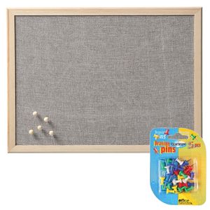 Prikbord incl. 25x punaises gekleurd - textiel - 30 x 40 cm - lichtgrijs