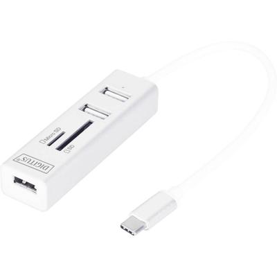 Digitus DA-70243 3 poorten USB 2.0-hub Met USB-C stekker, Met aluminium behuizing, Met OTG-functie, Met ingebouwde SD-kaartlezer, Met metalen behuizing