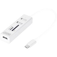 Digitus DA-70243 3 poorten USB 2.0-hub Met USB-C stekker, Met aluminium behuizing, Met OTG-functie, Met ingebouwde SD-kaartlezer, Met metalen behuizing - thumbnail