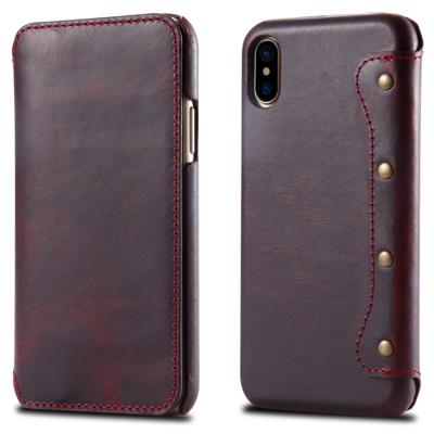 Olie Wax Top-graan koeienhuid horizontale Flip lederen case voor iPhone X/XS met kaartsleuven & portemonnee (rood)