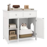 Kattenkast voor Kattentoilet Kattenbakkast met 2 Laden 2 Deuren & Ingang & Open Vakken Kattenmeubel Binnen 80 x 51 x 78 cm Wit