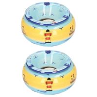 Set van 2x stuks ronde terras asbakken/stormasbakken maritiem thema keramiek 14 x 7 cm