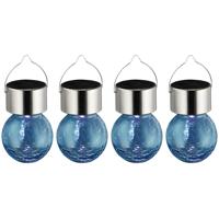 Sunnydays Solar sfeer hanglamp - 4x - tuin - lampenbol - blauw - glas - 9 cm