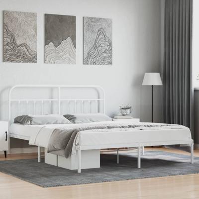Bedframe met hoofdbord metaal wit 160x200 cm
