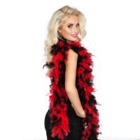 Carnaval verkleed boa - met veren - zwart/rood - 180 cm - 50 gram - Glitter and Glamour