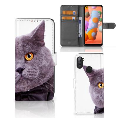 Samsung Galaxy M11 | A11 | Telefoonhoesje | Met pasjeshouder | Kat