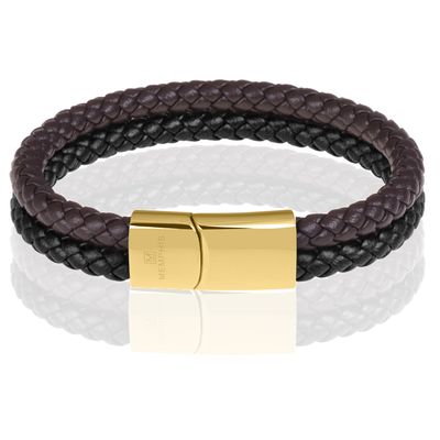 Memphis Dubbele leren armband Duo Color Goud-17cm