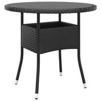 Tuintafel Ø80x75 cm gehard glas en poly rattan zwart