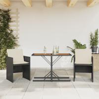 3-delige Bistroset met kussens poly rattan zwart - thumbnail