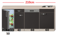 Kitchenette Faro Antraciet met koelkast en vaatwasser 210cm HRG-5384 - thumbnail