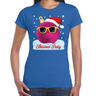 Fout kerst print t-shirt - blauw - Chirstmas party - roze coole kerstbal - dames