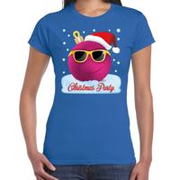 Fout kerst print t-shirt - blauw - Chirstmas party - roze coole kerstbal - dames