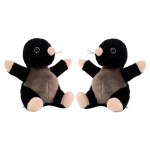 Pluche mol knuffel dier - 2x - 14 cm - zwart - tuindieren knuffelbeest
