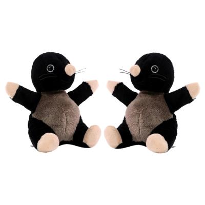 Pluche mol knuffel dier - 2x - 14 cm - zwart - tuindieren knuffelbeest