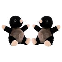 Pluche mol knuffel dier - 2x - 14 cm - zwart - tuindieren knuffelbeest