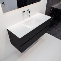 Mondiaz Vica Cloud badmeubel zwart mat 120 cm 2 lades solid surface enkele spoelbak midden zonder kraangat