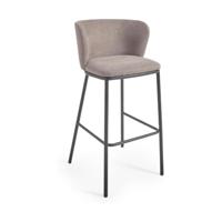 Kave Home Ciselia barkruk H75 chenille Lichtbruin poot zwart