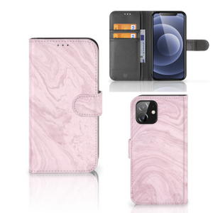 iPhone 12 | 12 Pro (6.1") Bookcase Marble Pink - Origineel Cadeau Vriendin