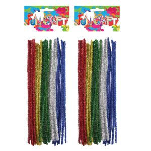 Chenille draad - 60x stuks - glitter 5 kleurenmix - Buigbaar draad - 30 cm - Knutselen hobby